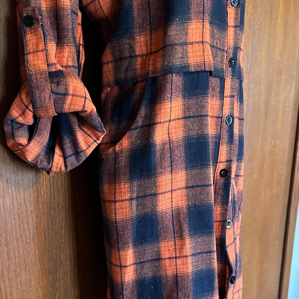 Button-Down Plaid Shirt Dress in Orange and Blue - Picture 3 of 7